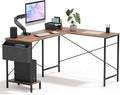 L Shaped Desk Gaming Computer 50 Inch Reversible Corner Table PC Work Table for Writing Study Student with Wood Tabletop Metal Frame CPU Stand Side Bag for Home Office Small Place