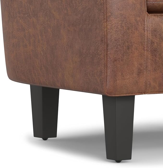 SIMPLIHOME Austin Tub Chair - 30 inch Wide Upholstered Faux Leather Contemporary Accent Chair in Distressed Saddle Brown for Living Room or Study with High Arms Removable Cushion