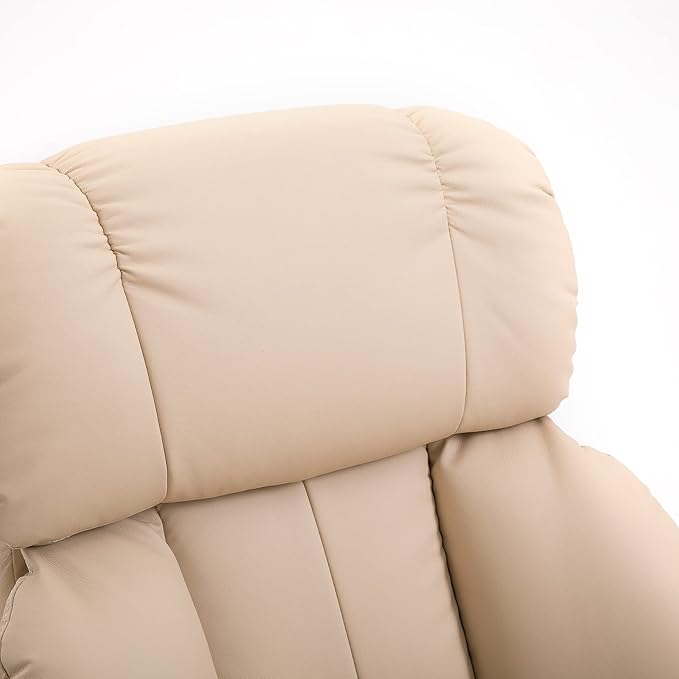 HOMCOM Massage Recliner Chair with Ottoman 360° Swivel Recliner and Footstool 10 Point Vibration PU Leather Reclining Chair with Side Pocket and Remote Control Beige