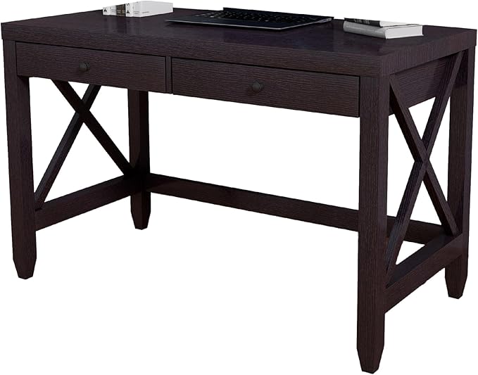 Benjara Home Office Writing Desk- 2 Drawers- 47 Farmhouse Red Cocoa Brown