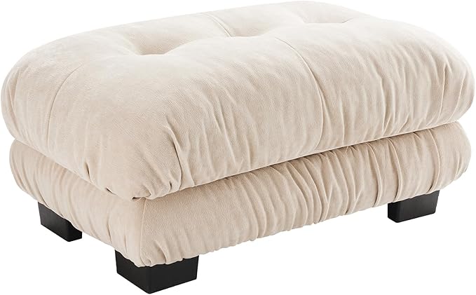 Upholstered Ottoman Footstool with Cushion for Sectional Sofa Couch 300lbs for Living RoomChenille Fabric(Light Coffee Color)