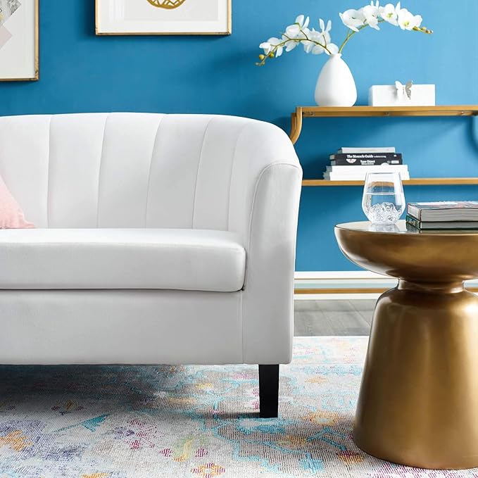 Modway Prospect Channel Tufted Upholstered Velvet Loveseat White