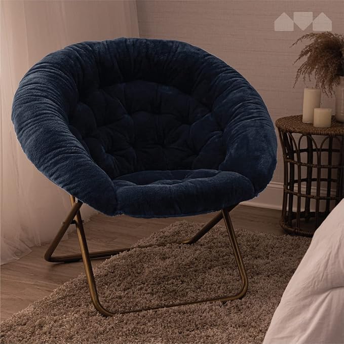 Milliard Saucer Chair For Adults Teens &amp Kids Navy Blue Faux Fur XL Circle Chair for Bedroom Dorm &amp Gaming Foldable Comfy Accent Seat for Small Spaces Folding Moon / Mushroom / Round Sty