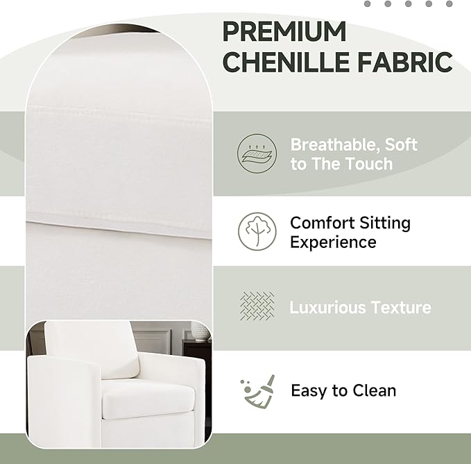 UIXE Swivel Accent Chair Chenille Upholstered Armchair Comfy Club Chair for Living Room Mid Century Modern Arm Chair Single Sofa Nook Bedroom Side Reading Seat - Beige