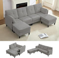 PUREMIND Sectional Home Sofa Living Room Modern U-Shaped Sofa Couches with Double Chaise Upholstered 4 Seater Sofa for Living Room Apartment Light Grey