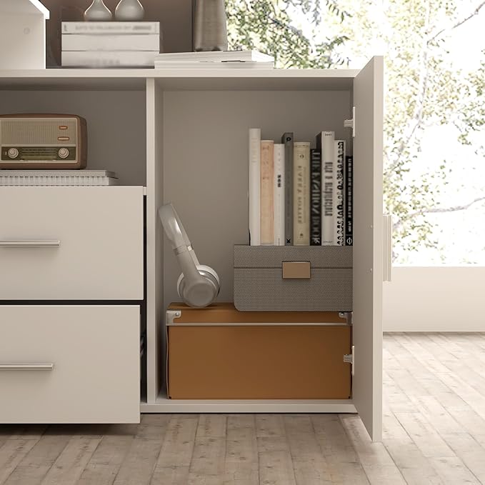 Corner Computer Desk L Shaped with Reversible File Cabinet Large Writing Table for Home Office with Shelves &amp 2 Drawers Convertible Office Desk Workstation Gaming Desk White