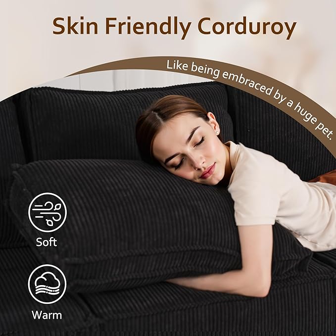 HOOOWOOO Modular Sectional Sofa CouchMatching Free Combination Cloud Couch Left Arm Chair(Black Corduroy)
