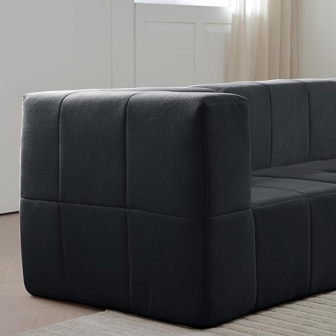Modular Sectional Sofa Couch Modern Compressed Sofa 3-Seat Foam Couch for Living Room Apartment Studio Office (Black)