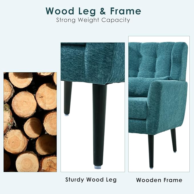 Bellemave Modern Accent ChairChenille Fabric Reading Living Room Side ChairSingle Sofa with Wood Legs Armchair for Living Room Bedroom(Teal)