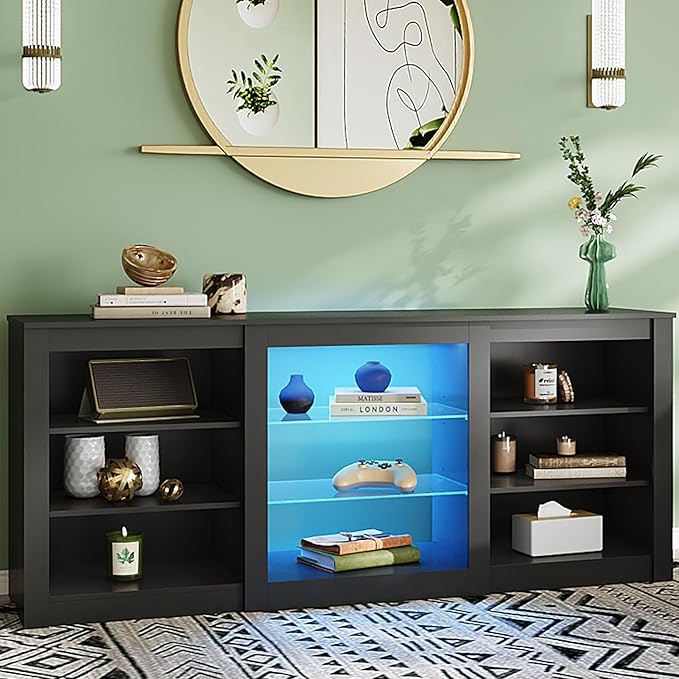 WLIVE Modern TV Stand for 65 Inch TV Entertainment Center with Adjustable Open Shelves &amp RGB LED Lights Sturdy Media Console for Living Room BedroomGaming (Black)