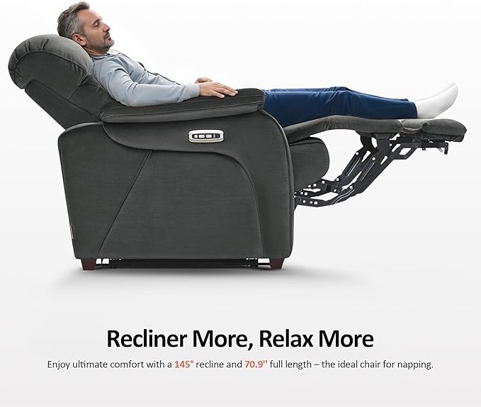 MCombo Power Zero Wall Hugger Recliner Chair for Small Space RV Living Room Power Recliner with Adjustable Headrest USB &amp USB-C Charging Ports Fabric ST257 (Dark Grey)