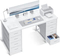 ODK 48 Inch White Computer Desk with 8 Fabric Drawers Modern Office Desk with Large Storage for Home Office Study Gaming White