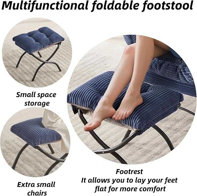 Modern Lazy Chair with Ergonomic Ottoman Comfortable Lounge Chair with Footrest for Space Saving Comfy Reading Armchair for Living Room Bedroom Office Navy