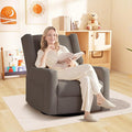 Tbfit 360° Swivel Recliner ChairNursery Rocking Chair with Lumbar Support for Bedroom Comfy Upholstered Armchair with Pillows &amp Footrest for Living Room (Hidden Ring Handle Brown)