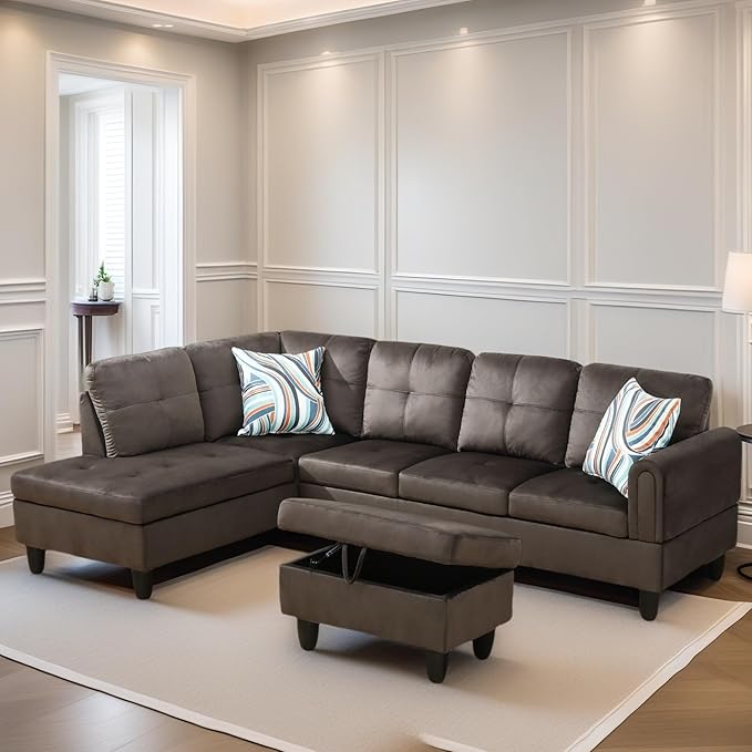 FONTOI L Shaped Sectional Couches for Living Room Modern Modular Sectional Sofa with Ottoman Storage Comfy L Shaped Couch with Chaise for Bedroom Apartment Furniture Coffee