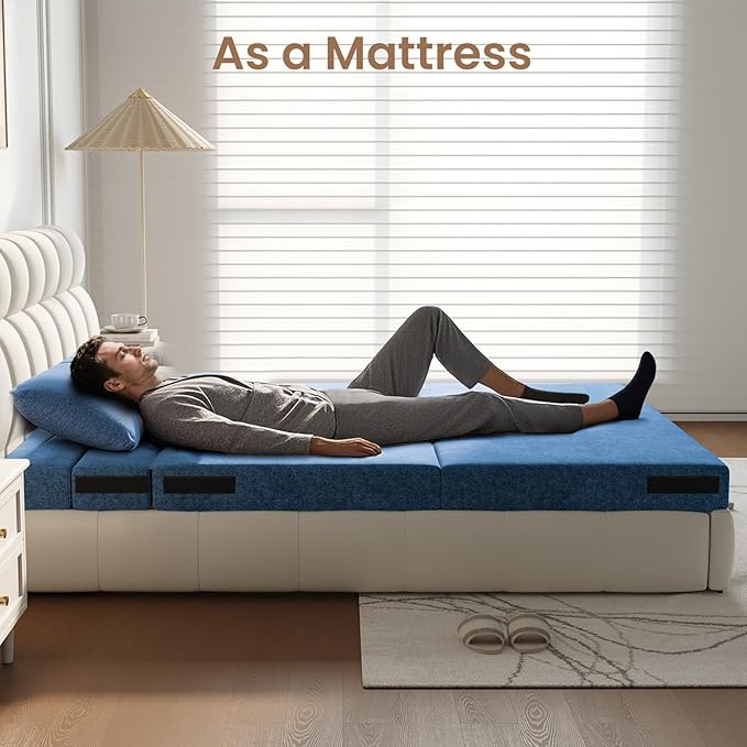 60 Convertible Sleeper Sofa Bed 5-in-1 Loveseat Boneless Couch in a Box Fold Out Chair Bed with Pillows Folding Floor Mattress for Living Room Bedroom Dorm Guest Use Apartment Navy Blue
