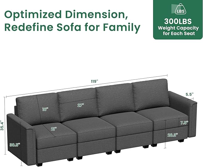 Modular Sectional Sofa with Storage Sectional Couch with Deep Seat Modular Couch for Living Room OfficeHigh Supportive &amp Soft Sponge 4 Seats