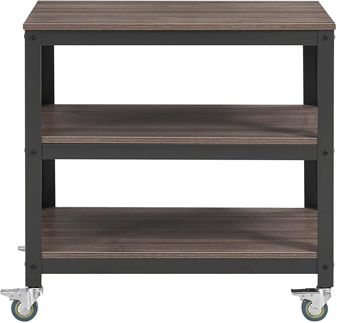 Modway Vivify Industrial Modern Three Tiered Serving Stand Rolling Cart in Gray Walnut