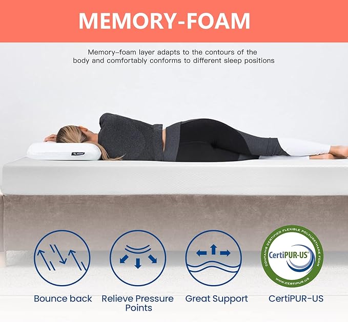 FDW | 5 Inch Full Mattress | Medium Firm | Gel Memory Foam Mattress | White | Bed in a Box CertiPUR-US Certified | Pressure Relief Cooling Ventilated Foam | Washable Removable Cover