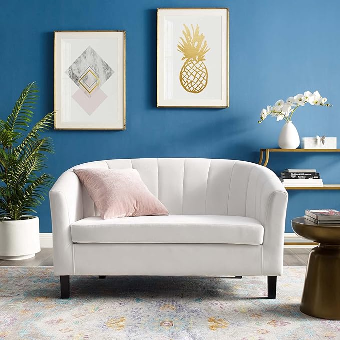 Modway Prospect Channel Tufted Upholstered Velvet Loveseat White