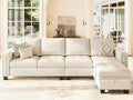 Belffin Velvet Reversible Sectional Sofa with Chasie Convertible L Shaped 4-seat Sectional Couch with Storage Ottoman Beige