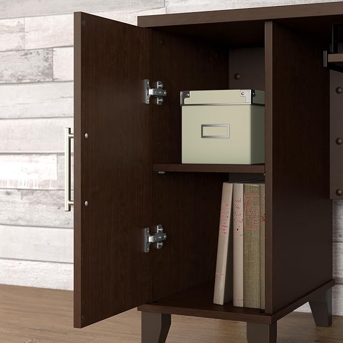 Bush Furniture Somerset L Shaped Desk with Hutch in Maple Cross | Corner Computer Table with Drawers Cabinets and Pullout Keyboard/Laptop Tray for Home Office