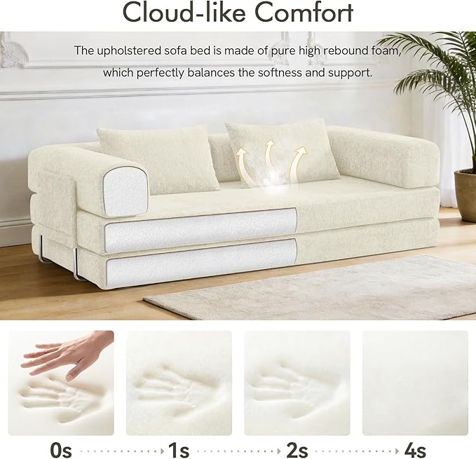 81 Convertible Sofa Bed with Storage Pockets 5-in-1 High Density Foam Boneless Couch Corduroy Folding Futon Sleeper Sofa for Living Room Bedroom Apartment No Assembly Required Beige