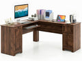 Tangkula L-Shaped Office Desk with Storage Drawers &amp Keyboard Tray Home Office Corner Computer Desk with Cabinet &amp Inner Adjustable Shelf Space-Saving Study Writing Desk Computer Workstatio