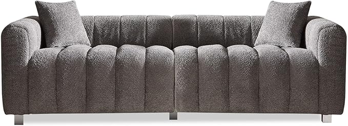 83.46 Oversized Boucle Sofa CouchModern Teddy Deep Seat SofaUpholstered Tufted Couchwith 2 Accent Pillow3 Seater Coucher for Living Room ApartmentOffices. (Grey)