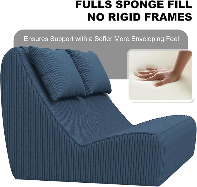Giant Bean Bag Chair for Adults - Indoor Chaise Lounge with Pillows &amp Ottomans Upholstered Loveseat Floor Sofa Chair for Reading Gaming Napping and Movies (Royal Blue)