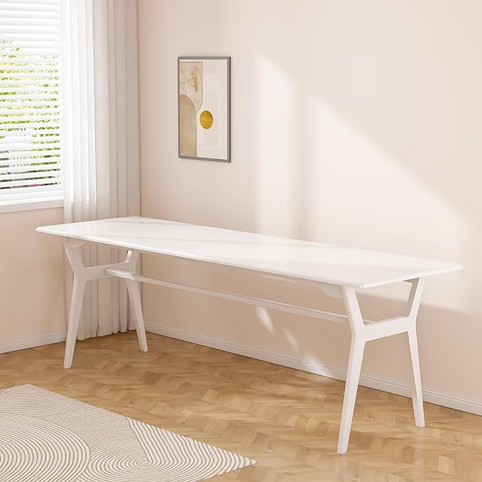 Solid Wood Study Desk - 78.8 Double Long Computer Table for Home Office 2-Person PC Workstation White