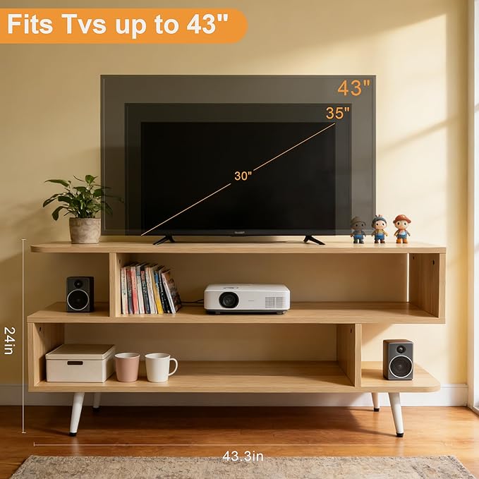 Lightdot TV Stand for TVs up to 45'' Modern Entertainment Center with 3 Open Storage Shelf Large Capacity for CollectionMedia Console Table for Living Room/Sofa Cabinet-Walnut