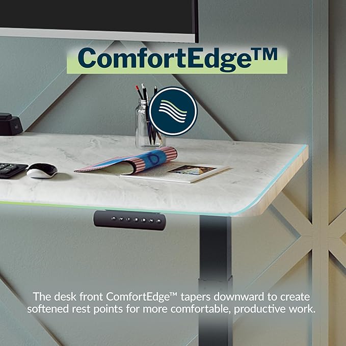 Vari ComfortEdge 60x30 Inch Adjustable Electric Standing Desk – Limited Edition Sit Stand VariDesk with Memory Presets &amp Sloped Front Edge + Tool-Free Assembly (Marble/Slate Legs)