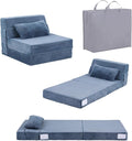 Tiita Convertible Folding Kids Sofa Bed with Pillow &amp Storage Bag Plush Fabric Floor Mattress Couch Bed Washable Cover Kids Room Playroom Dorm Apartment Blue Grey