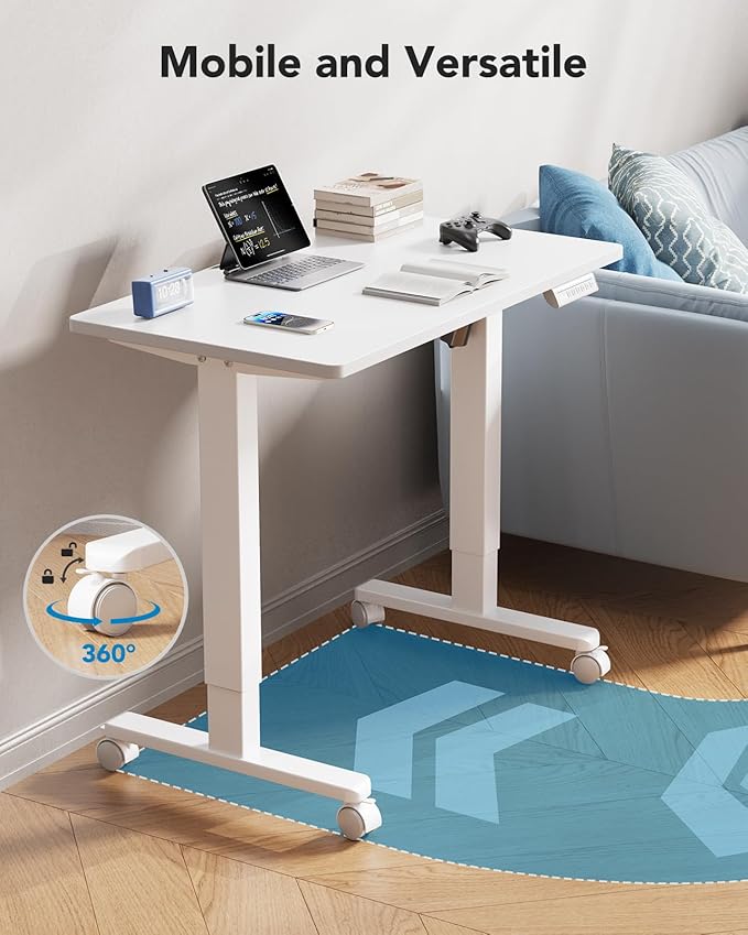 HUANUO Electric Small Standing Desk 35 x 20 Whole Piece Desktop Adjustable Height Computer Desk 4 Height Memory Settings Sit Stand Up Desk for Home Office White
