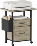 GYIIYUO 2 Drawer File Cabinet with 24'' Extended Desktop Mobile Filing Cabinet Rolling File Cabinet with Side Bag Fabric Drawer Fits A4/Letter Size Printer Stand Home Office Oak Grey