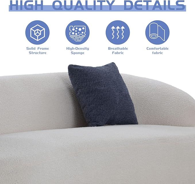 JUSTONE Mid Century Modern Curved Living Room Sofa 3-Seat Boucle Fabric Couch for Bedroom Office Apartment Beige