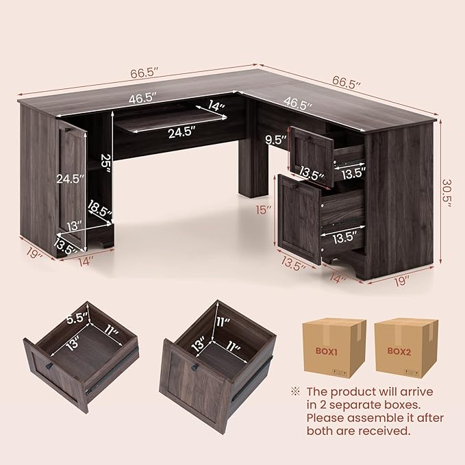 Nightcore L-Shaped Desk Home Office Desks with Keyboard Tray &amp Drawers Gaming Desk with Storage &amp Adjustable Shelf Corner Desk for Small Space Space-Saving Work Desk for Home Office (Dark