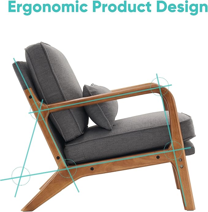 JOYBASE Lounge Accent Chair Mid Century Modern Chair Arm Chair Wood Frame Armchair for Living Room Bedroom (Dark Grey Fabric)