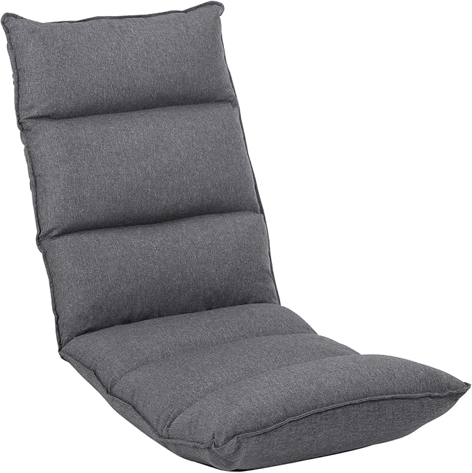 Fabric Folding Floor Chair with Headrest - 6-Position Head &amp Foot Recliner 14-Position Lumbar Support - Ergonomic Design for Reading Gaming and Relaxation 014GR