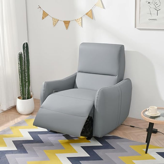 Wall Hugger Recliners for Small Spaces Single Power Recliner Chairs for Adults Type-C Charging Ports PU Leather Couch Electric Recliner Armchair for Living Room Bedroom Apartment RV (Blue Gray)