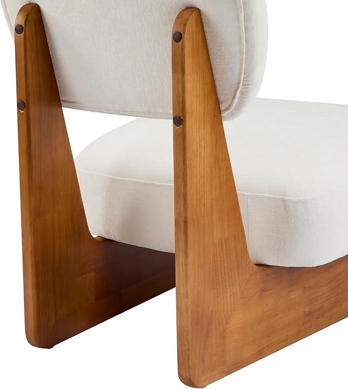 Christopher Knight Home Mores Low Profile Accent Chair Set of 2 Modern Living Room Armless Lounge Chair Fabric Comfy Reading Chair for Bedroom Wooden Frame and Thick Padded Seat Beige + Natural