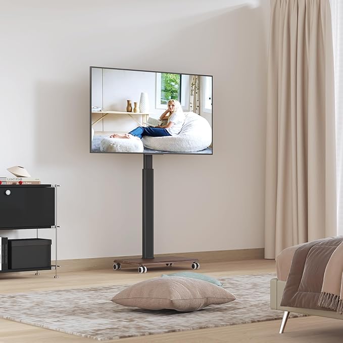 Black Rolling TV Stand for 32 to 55 65 75 85 Inch TVs Corner TV Floor Stand with Mount Universal Portable Mobile TV Cart on Wheels Small TV Stand for Bedroom Living Room