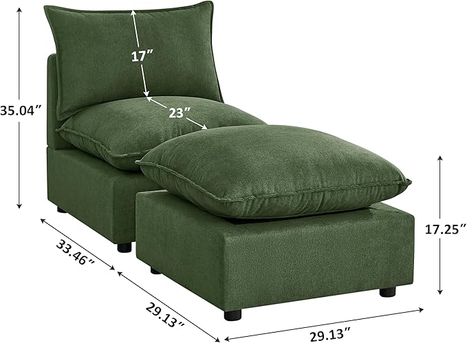 VANOMi Modular Ottoman Stool Cube Footrest Replacement for Sectional Sofa Upholstered Ottoman Seat Green