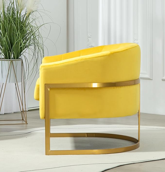 Velvet Modern Accent Armchair - Luxury Gold Frame | Versatile Seating for Living Room Bedroom Office Yellow