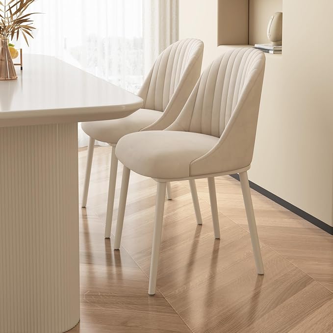 Cream White Dining Chairs Set of 2 Modern Shell Comfy Kitchen Chair with High Elastic Seat and Back for Living Room Bedroom Dining Room Kitchen