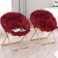 Foldable Oversized Moon Chairs Set of 2 Large Soft Lazy Cozy Comfortable Faux Fur Round Saucer Moon Chairs Set of 2 for Teens and Adults Burgundy