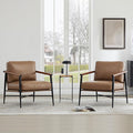 Watson &amp Whitely Accent Chairs Set of 2 Mid Century Arm Chair for Living Room Bedroom Modern Reading Chair Upholstered Lounge Armchair with Metal Frame &amp Wooden Armrests Faux Leather in Bro