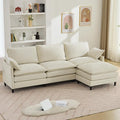 SAMERY 113 Modular Sectional Sofa Comfy Cloud Couch with Movable Ottoman Pillows Deep Seat Corduroy Modular Sofa L Shaped Cloud Sectional Couches for Living Room Bedroom Apartment Beige