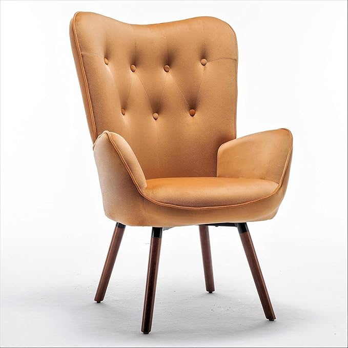Chic Accent Arm Chairs for Living Room Bedroom or Home Office Button-Tufted Midcentury Armchair with Wingback Design and Splayed Legs Mustard Yellow